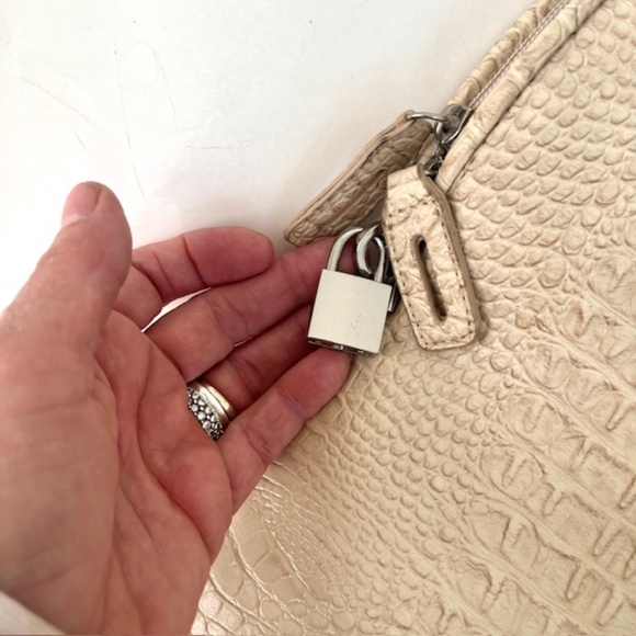 Mito Milan Ostrich Trim Embossed Leather Shoulder Bag - Picture 4 of 11